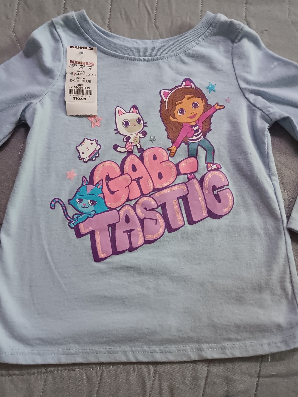Kohl's Light Blue 'Gabi-Tastic' Long-Sleeve Tee with Pink & Purple Graphic NEW